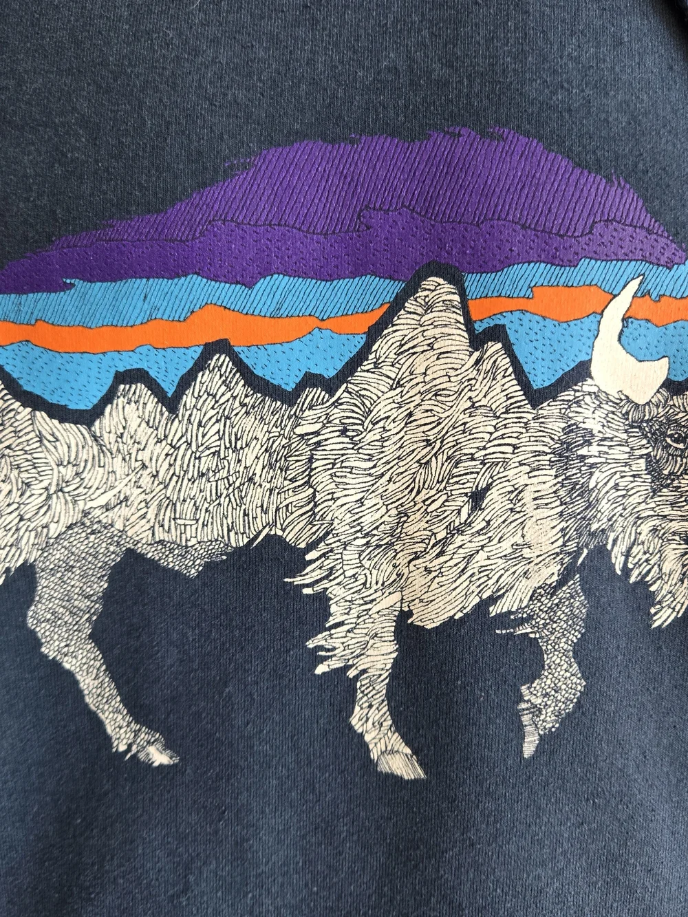 Patagonia Uprisal Hoodie Navy Blue Bison Mountain Graphic Men’s Medium